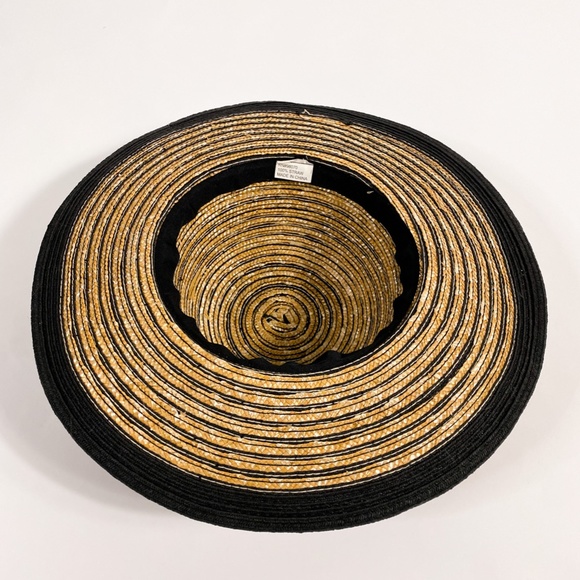 Straw Wide Brim Hat, Black and Tan - Picture 3 of 3